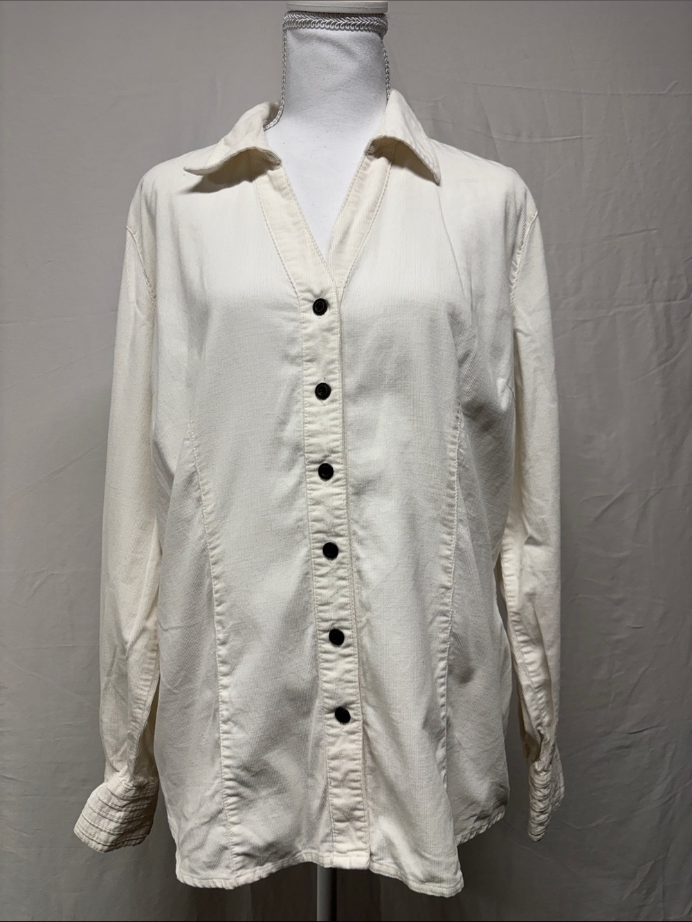 St. John's Bay Cosy Cream Corduroy Button-Front Long-Sleeve Shirt